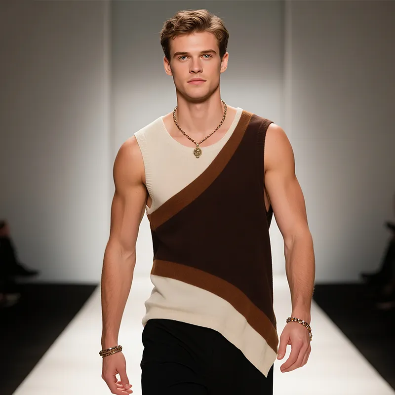 Men's Retro Casual Old Money Style Knitted Crew Neck Tank Top MTA2493F6TO sold by Manly product image thumbnail 3