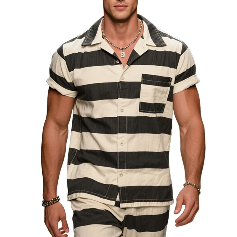 Men's Vintage Casual Tribute Free Wash Lapel Short Sleeve Shirt MTA2485F0TO sold by Manly