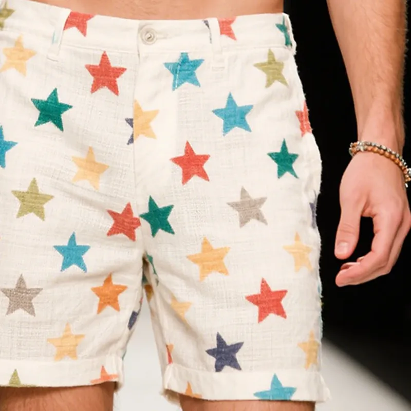 Men's Retro Casual Colored Star Era Linen Shorts MTA2412F2TO sold by Manly product image thumbnail 3