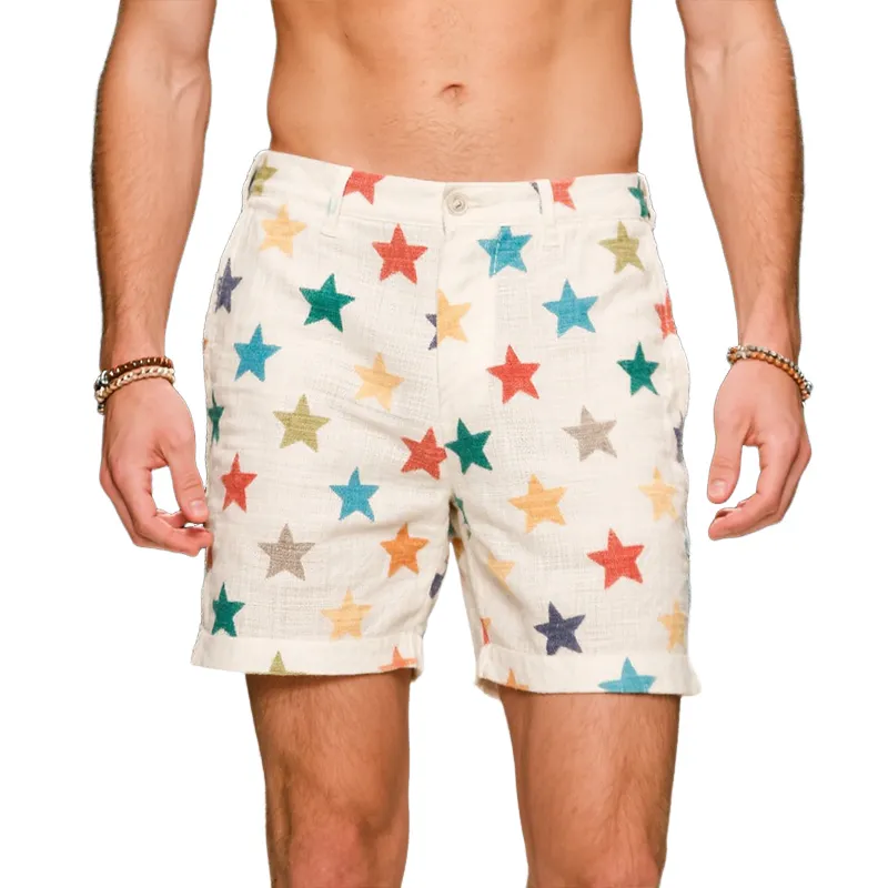 Men's Retro Casual Colored Star Era Linen Shorts MTA2412F2TO sold by Manly