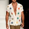 Men's Retro Casual Color Star Era Linen Lapel Short Sleeve Shirt MTA2499F1TO sold by Manly