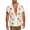 Men's Retro Casual Color Star Era Linen Lapel Short Sleeve Shirt MTA2499F1TO sold by Manly