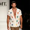 Men's Retro Casual Color Star Era Linen Lapel Short Sleeve Shirt MTA2499F1TO sold by Manly