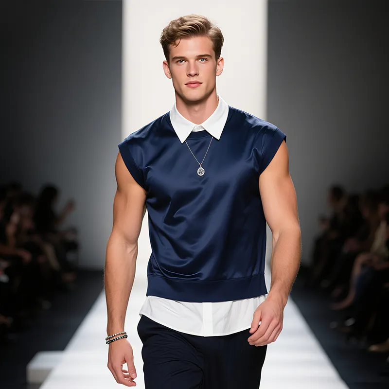 Men's Retro Casual Solid Color Fake Two Piece Sleeveless Shirt MTA2472F9TO sold by Manly product image thumbnail 3