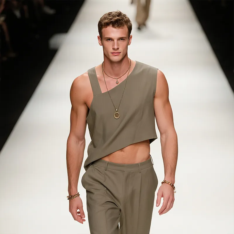 Men's Retro Old Money Style Linen Irregular Sleeveless Tank Top MTA2454F8TO sold by Manly product image thumbnail 3