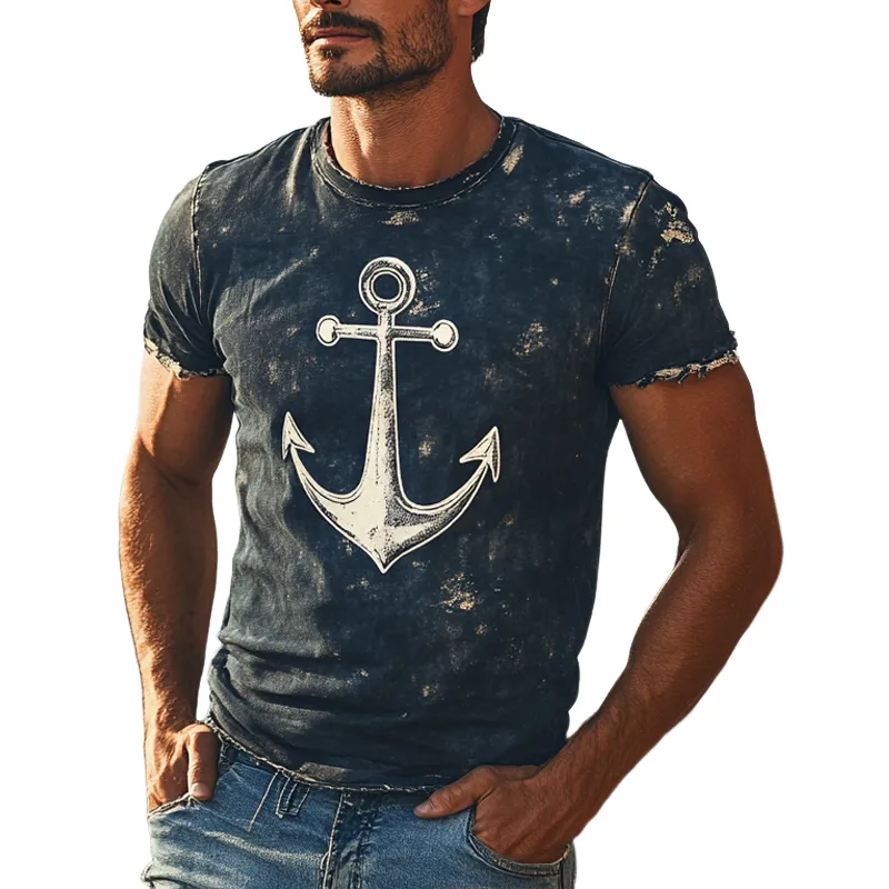 Men's Retro Printed Round Neck Short Sleeve T-Shirt MTA2448F4X sold by Manly