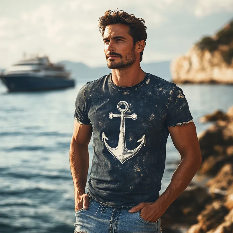 Men's Retro Printed Round Neck Short Sleeve T-Shirt MTA2448F4X sold by Manly product image thumbnail 4