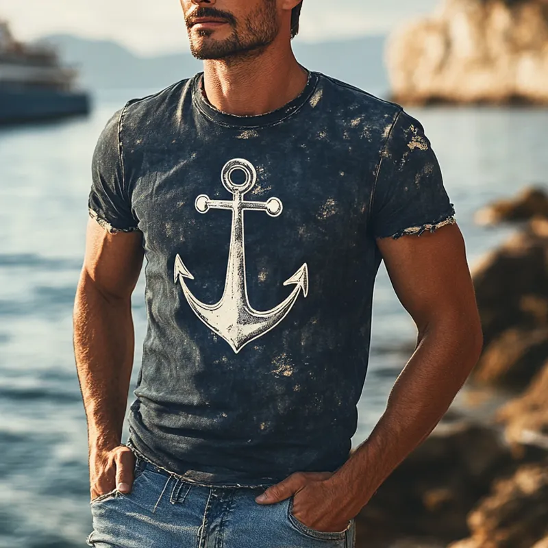 Men's Retro Printed Round Neck Short Sleeve T-Shirt MTA2448F4X sold by Manly product image thumbnail 3