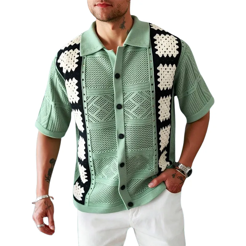 Men's Summer Knitted Jacquard Short Sleeve Shirt MTA2419F4X sold by Manly