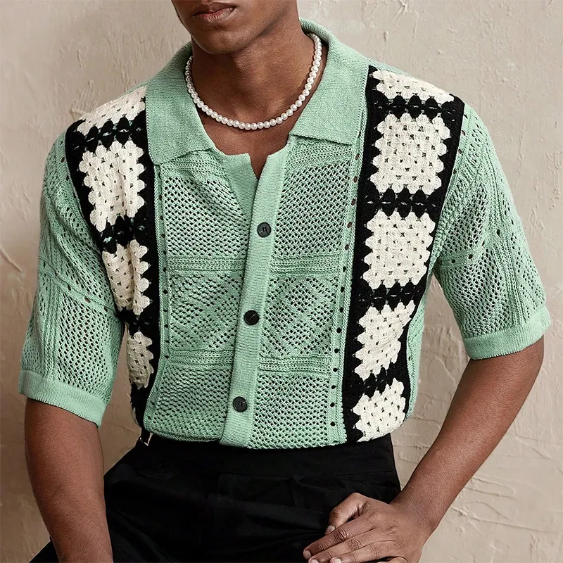 Men's Summer Knitted Jacquard Short Sleeve Shirt MTA2419F4X sold by Manly product image thumbnail 2