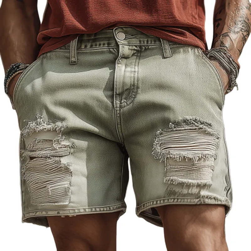 Men's Fashion Outdoor Denim Washed Ripped Loose Shorts TA2434F7M sold by Manly