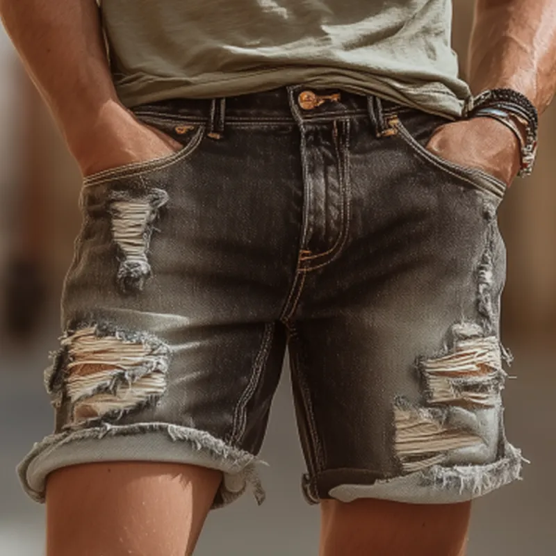 Men's Fashion Outdoor Denim Washed Ripped Raw Edge Slim Shorts MTA2477F5M sold by Manly product image thumbnail 2