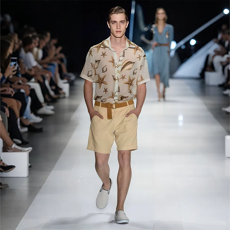 Men's Spring And Summer Fashion Casual Slightly Transparent Cool Chiffon Printed Short-sleeved Shirt MTA2452F7K sold by Manly product image thumbnail 4