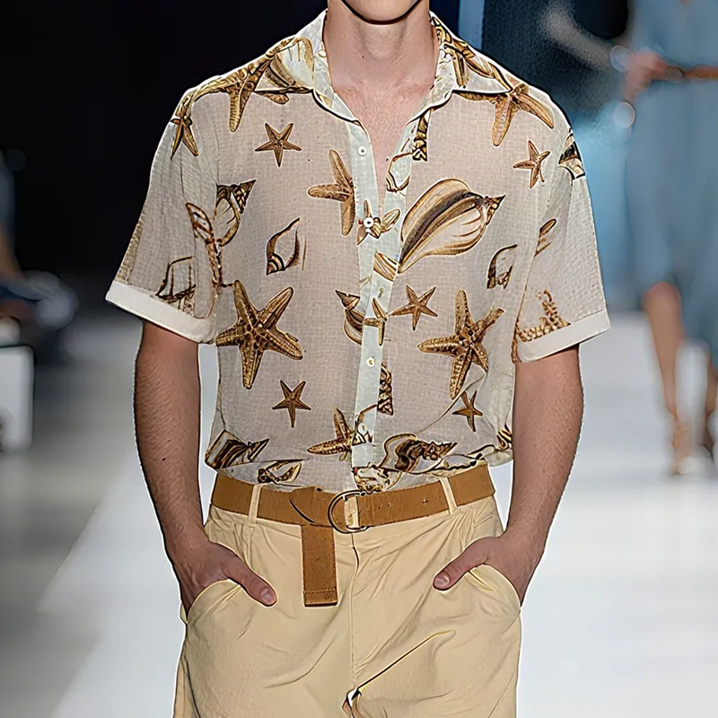 Men's Spring And Summer Fashion Casual Slightly Transparent Cool Chiffon Printed Short-sleeved Shirt MTA2452F7K sold by Manly product image thumbnail 2