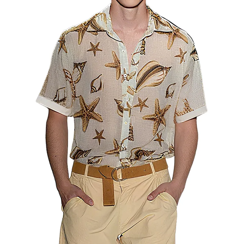 Men's Spring And Summer Fashion Casual Slightly Transparent Cool Chiffon Printed Short-sleeved Shirt MTA2452F7K sold by Manly