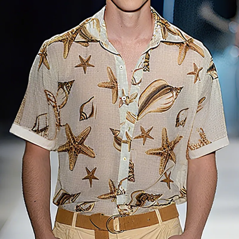 Men's Spring And Summer Fashion Casual Slightly Transparent Cool Chiffon Printed Short-sleeved Shirt MTA2452F7K sold by Manly product image thumbnail 5