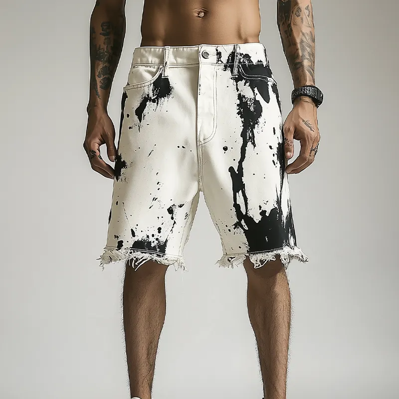 Men's Spring And Summer Fashion Casual Personality Washed Denim Ink-splashed Hem Shorts MTA2336F1K sold by Manly product image thumbnail 3