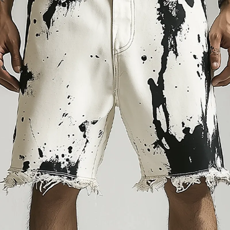 Men's Spring And Summer Fashion Casual Personality Washed Denim Ink-splashed Hem Shorts MTA2336F1K sold by Manly product image thumbnail 5