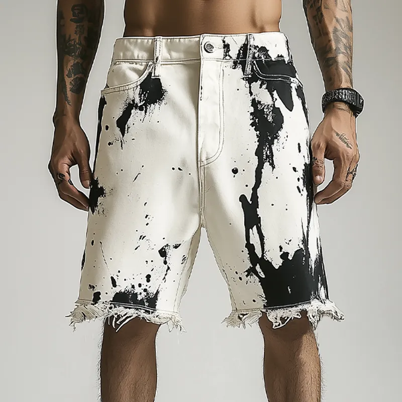 Men's Spring And Summer Fashion Casual Personality Washed Denim Ink-splashed Hem Shorts MTA2336F1K sold by Manly product image thumbnail 2