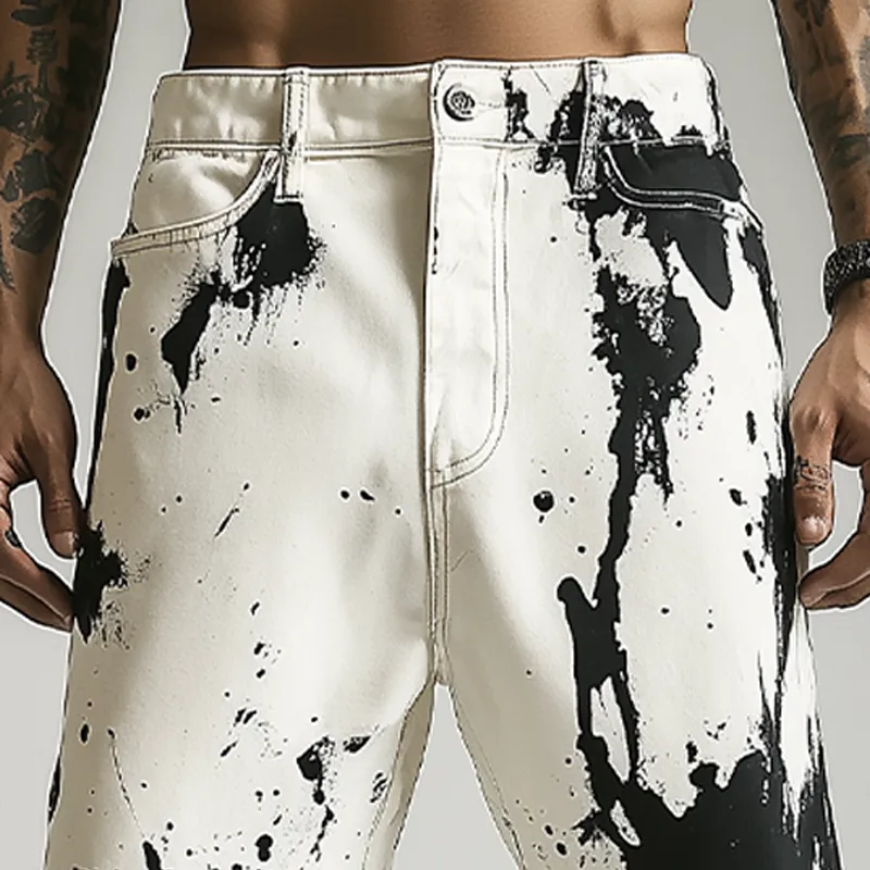 Men's Spring And Summer Fashion Casual Personality Washed Denim Ink-splashed Hem Shorts MTA2336F1K sold by Manly product image thumbnail 4