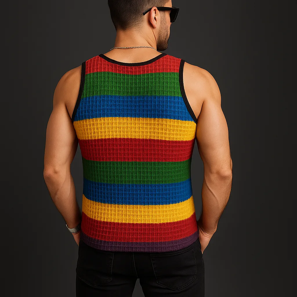 Men's Summer Fashion Colorful Striped Knitted Sleeveless Tank Top MTA2300F4P sold by Manly product image thumbnail 3