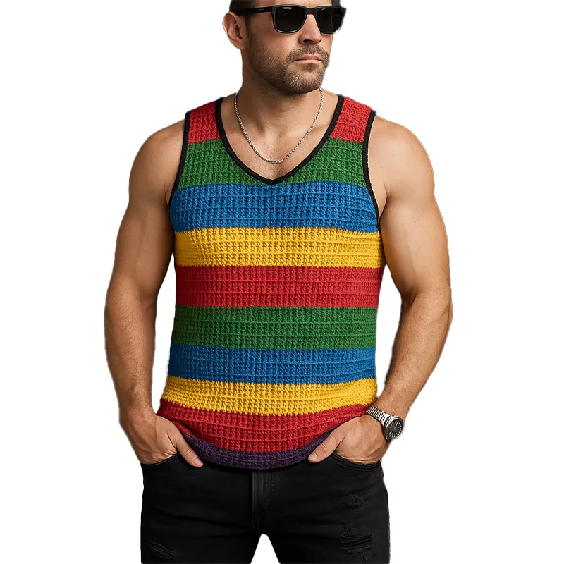 Men's Summer Fashion Colorful Striped Knitted Sleeveless Tank Top MTA2300F4P sold by Manly
