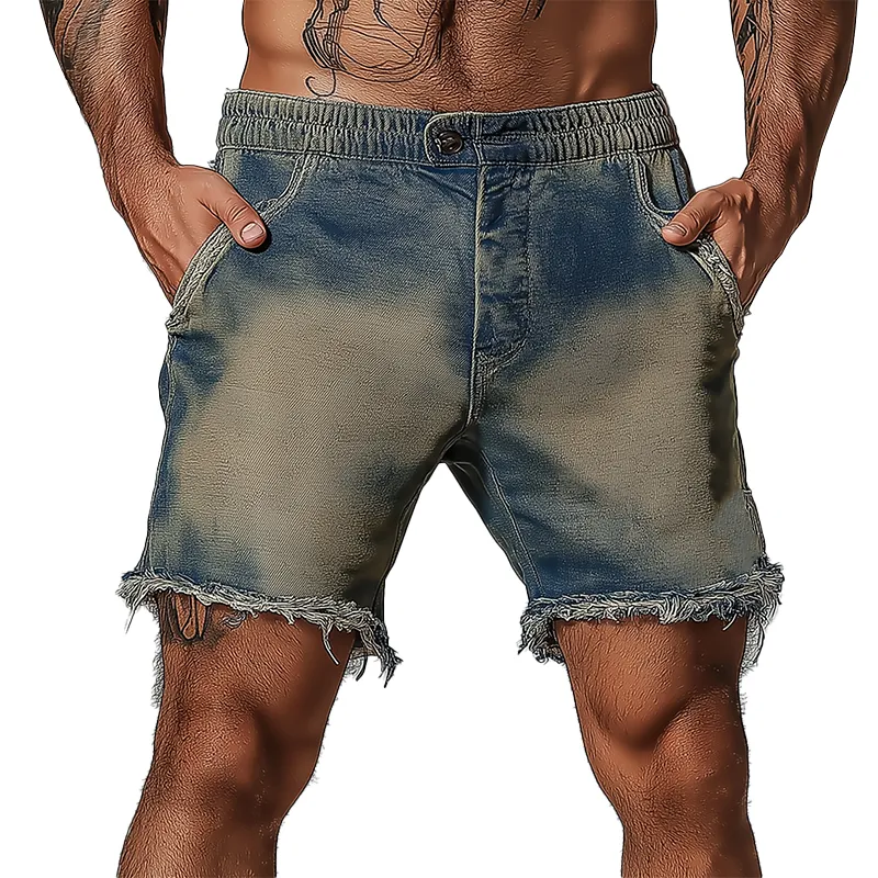 Men's Summer Fashion Washed Raw Edge Distressed Denim Shorts MTA2356F4P sold by Manly