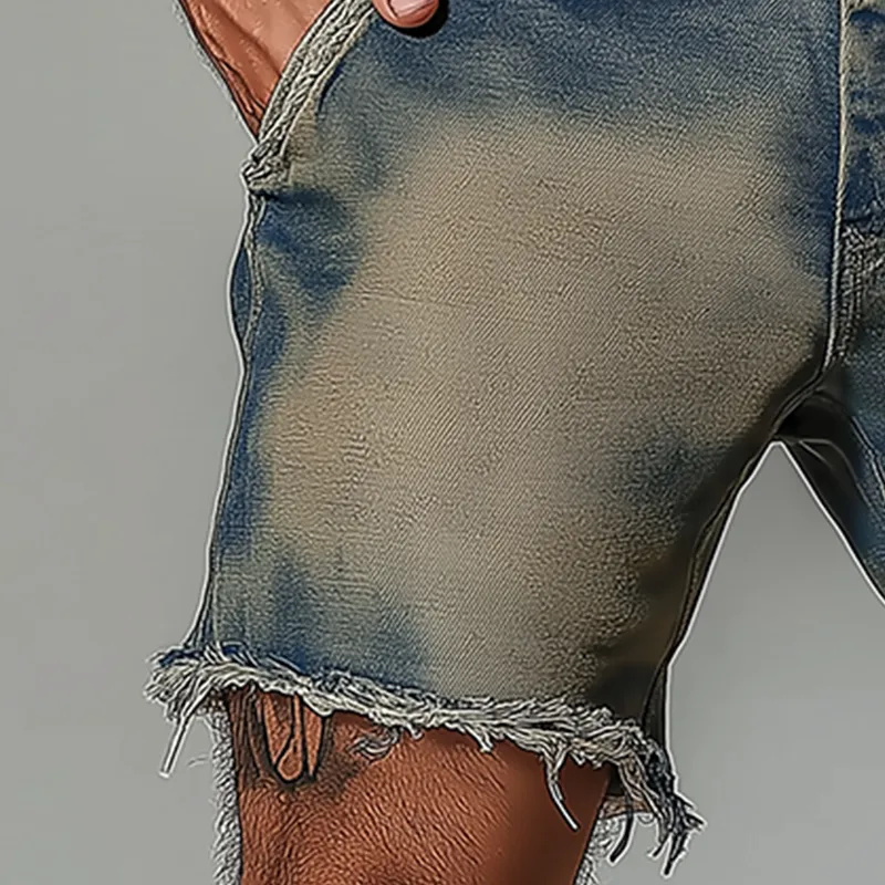 Men's Summer Fashion Washed Raw Edge Distressed Denim Shorts MTA2356F4P sold by Manly product image thumbnail 3
