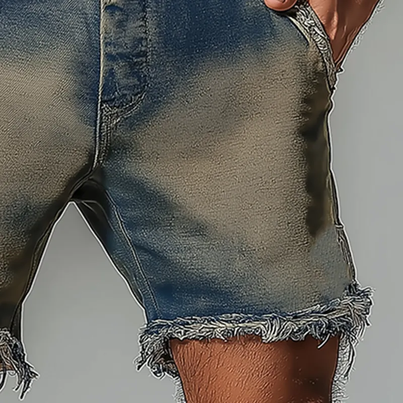 Men's Summer Fashion Washed Raw Edge Distressed Denim Shorts MTA2356F4P sold by Manly product image thumbnail 4