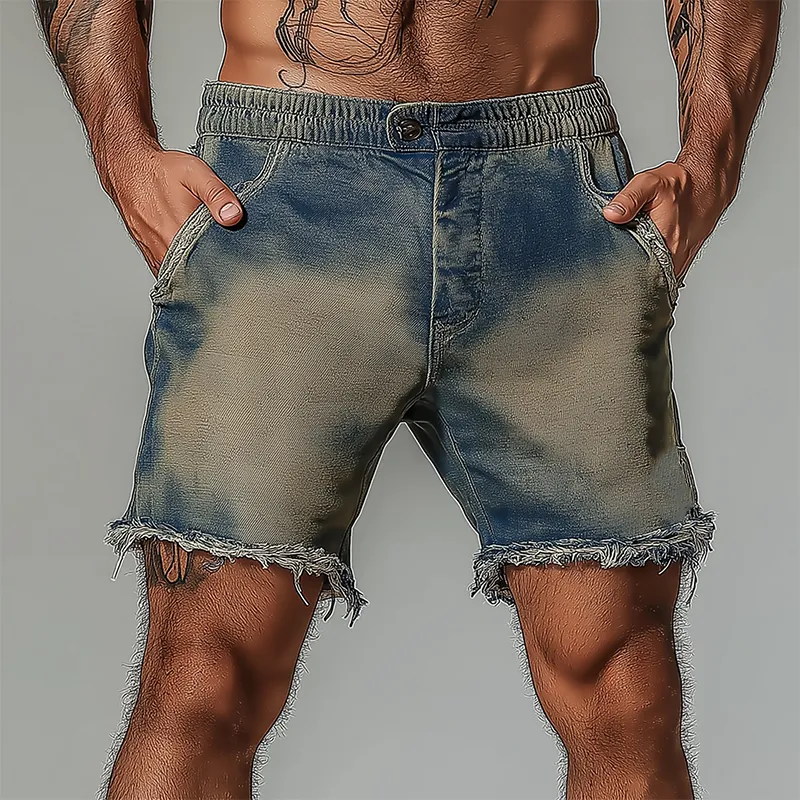 Men's Summer Fashion Washed Raw Edge Distressed Denim Shorts MTA2356F4P sold by Manly product image thumbnail 2