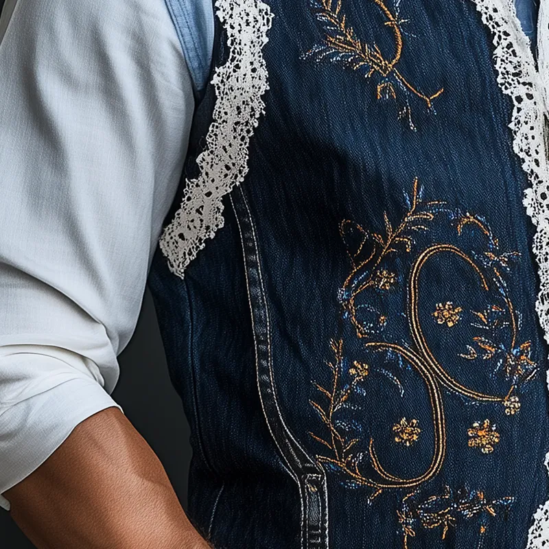 Men's Summer Fashion Embroidered Lace Decorated Washed Denim Vest MTA2392F4P sold by Manly product image thumbnail 3