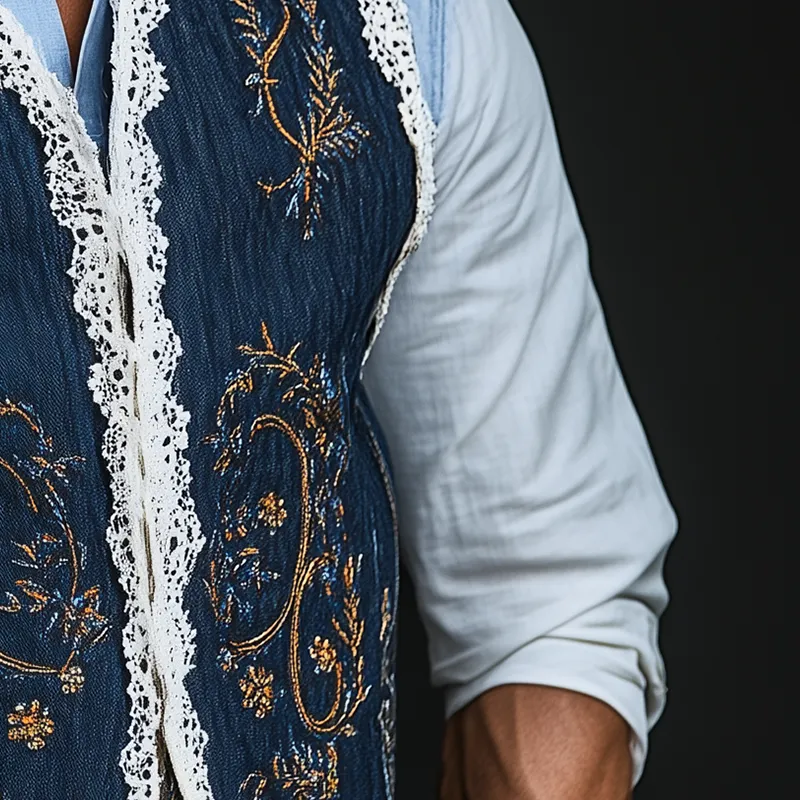 Men's Summer Fashion Embroidered Lace Decorated Washed Denim Vest MTA2392F4P sold by Manly product image thumbnail 4