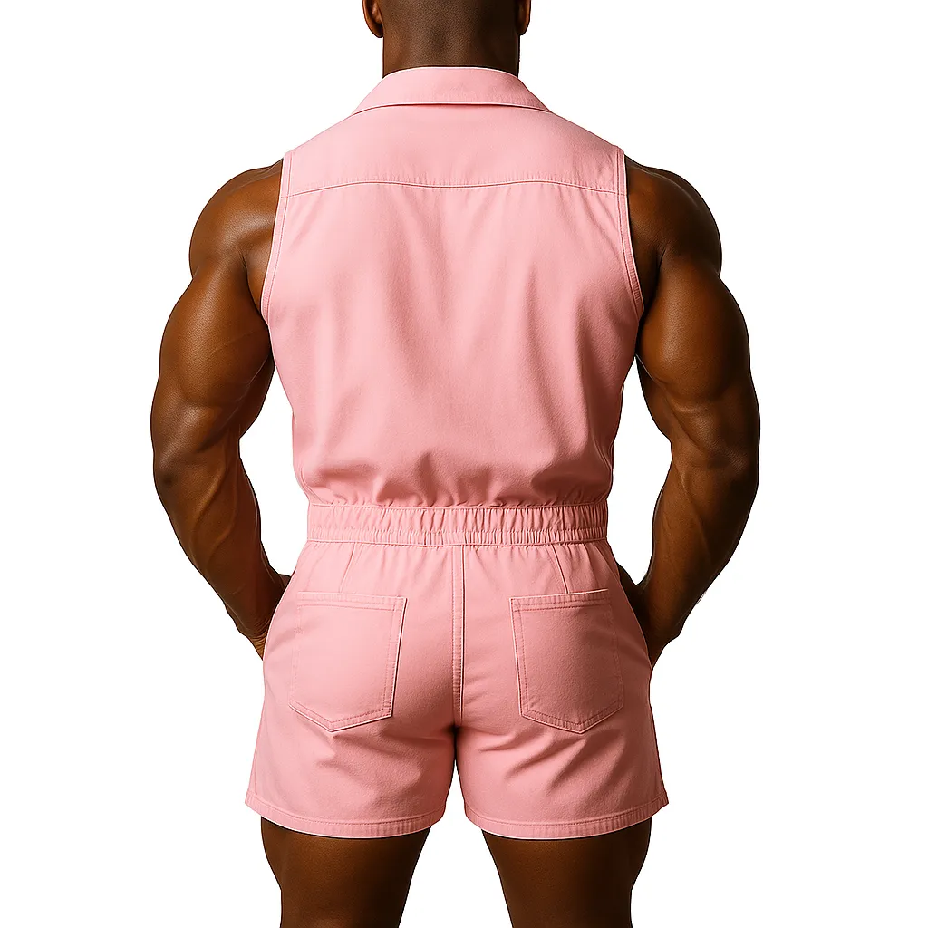 Men's Summer Fashion Solid Color Denim Sleeveless Shorts Jumpsuit MTA2347F4P sold by Manly product image thumbnail 2