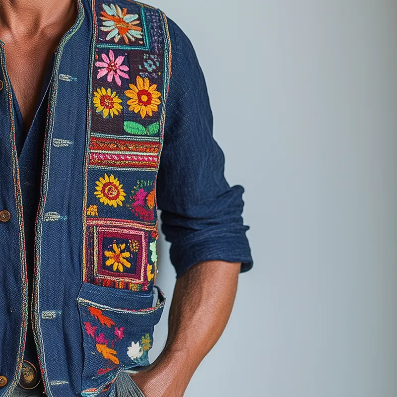 Men's Summer Fashion Premium Bohemian Embroidery Slub Linen Vest MTA2494F0P sold by Manly product image thumbnail 4