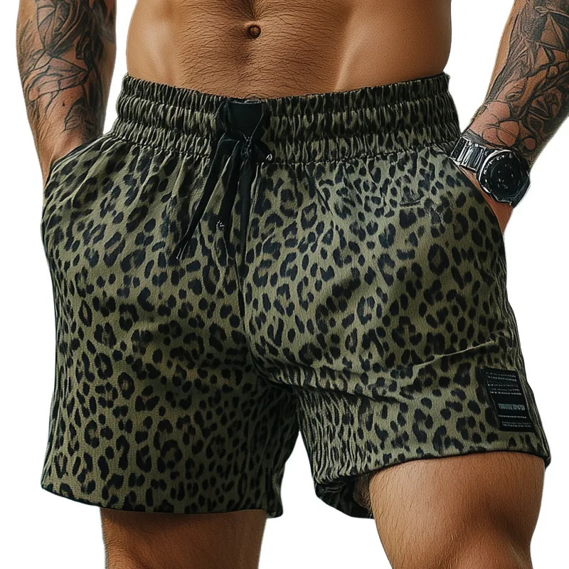 Men's Casual Leopard Print Elastic Waist Sports Shorts MTA2302F0X sold by Manly