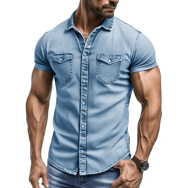 Men's Vintage Washed Short Sleeve Multi-Pocket Denim Shirt MTA2170F6X sold by Manly product image thumbnail 3