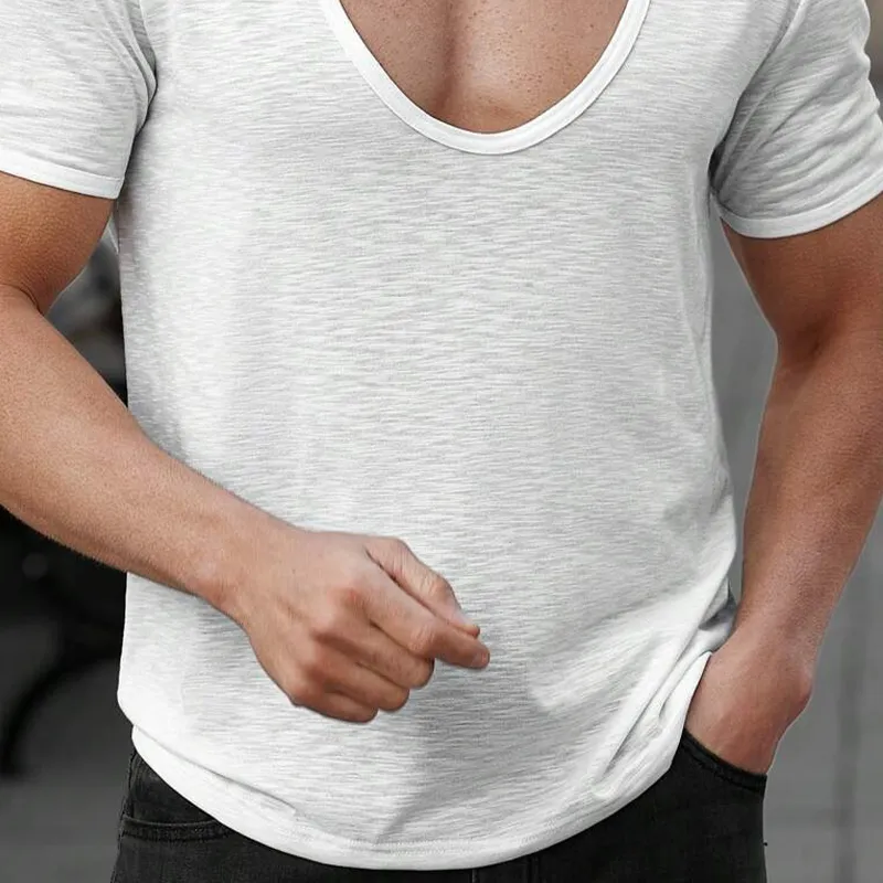 Men's Solid Color Cotton Blend Short-Sleeved T-Shirt MTA2467F3X sold by Manly product image thumbnail 3