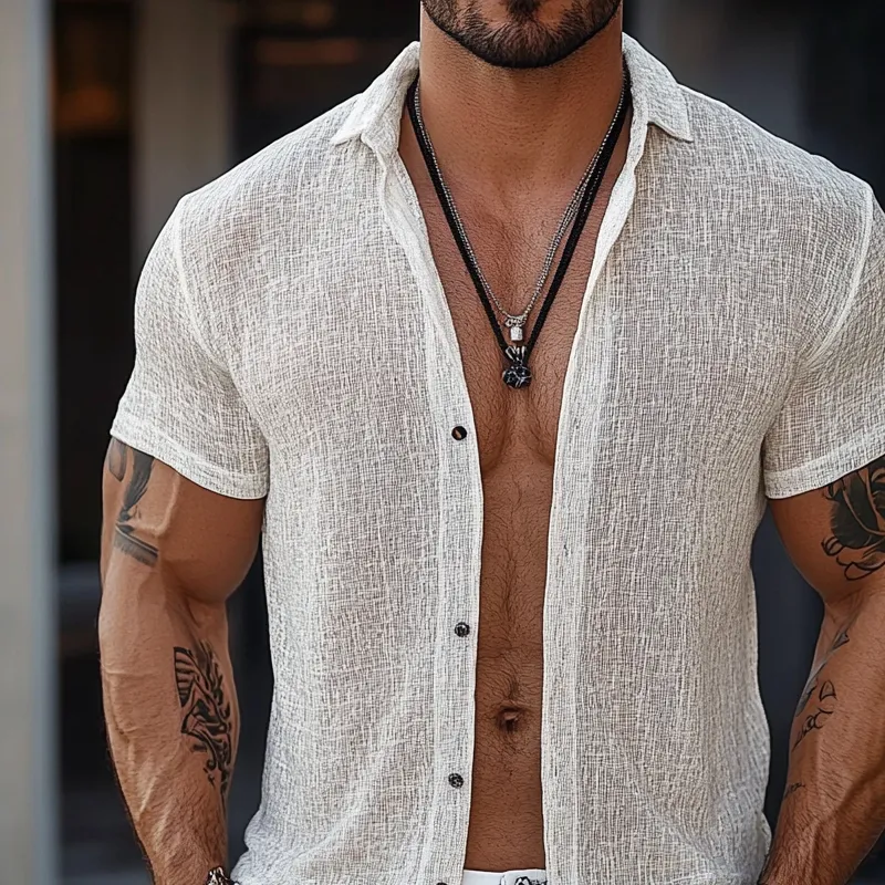 Men's Casual Blended Short-Sleeved Shirt MTA2432F9X sold by Manly product image thumbnail 3