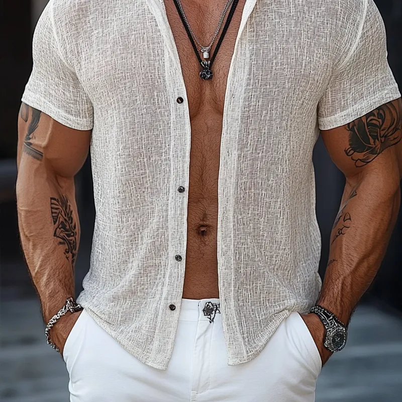 Men's Casual Blended Short-Sleeved Shirt MTA2432F9X sold by Manly product image thumbnail 4