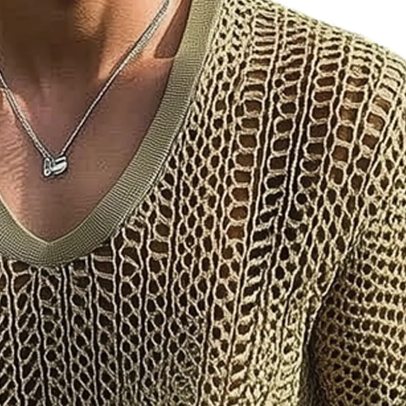 Men's Summer V-neck Mesh Knitted Breathable Short Sleeve T-shirt MTA2324F8U sold by Manly product image thumbnail 3