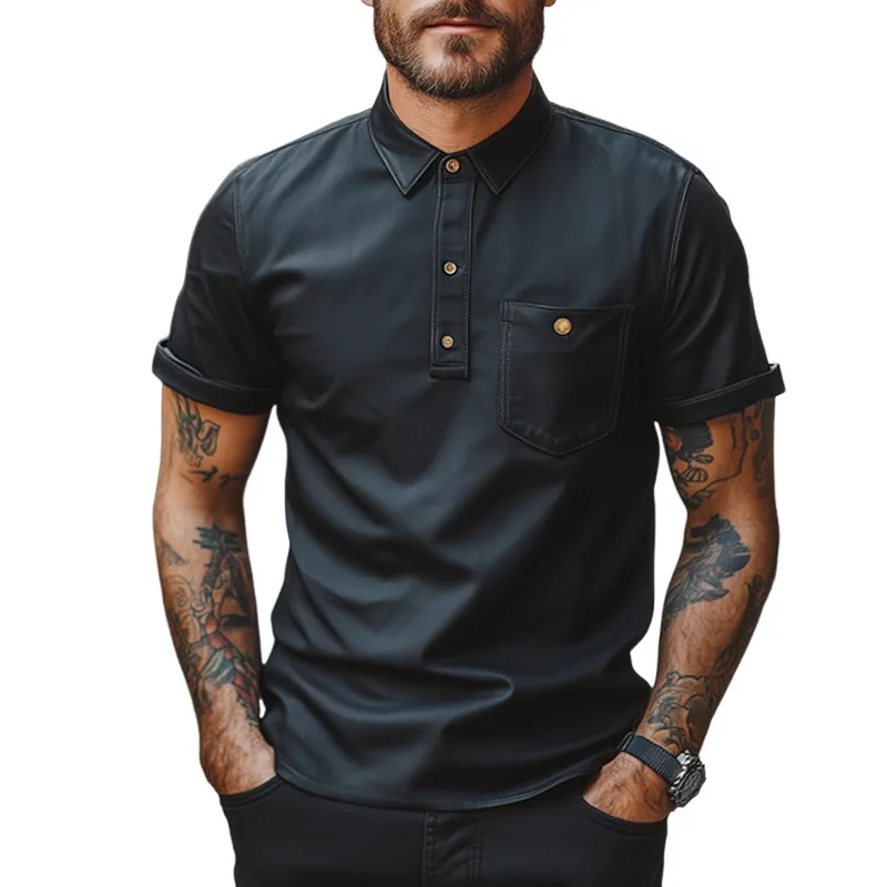 Men's Vintage Leather Lapel Short Sleeve T-Shirt MTA2606F2TO sold by Manly