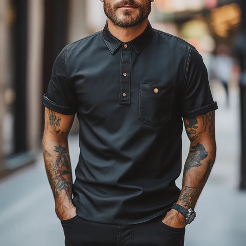 Men's Vintage Leather Lapel Short Sleeve T-Shirt MTA2606F2TO sold by Manly product image thumbnail 2