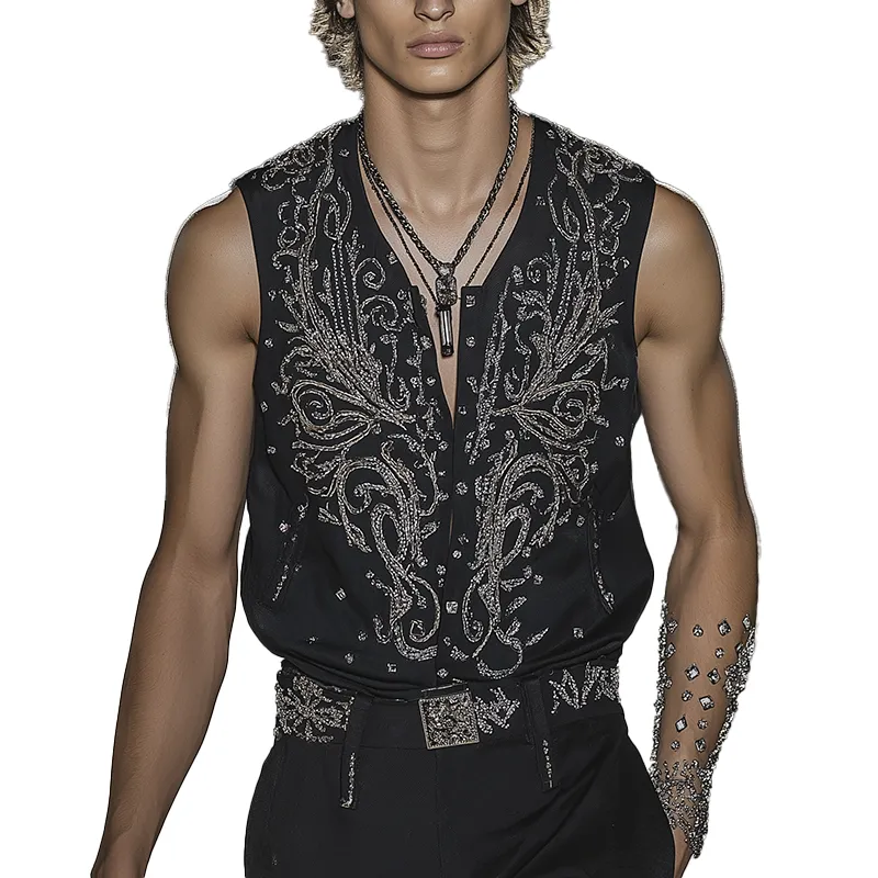 Men's Summer Fashion Embroidery Cotton Blend Sleeveless Shirt MTA2666F0P sold by Manly