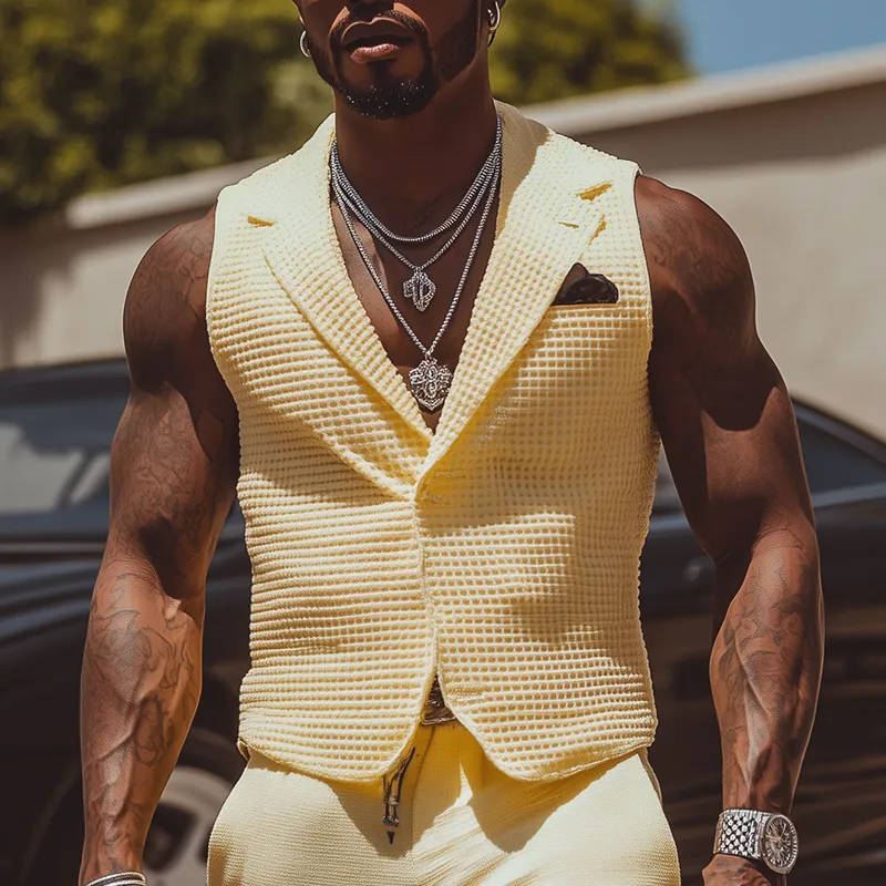 Men's Summer Fashion Waffle Fabric Solid Color Vest MTA2648F5P sold by Manly product image thumbnail 2