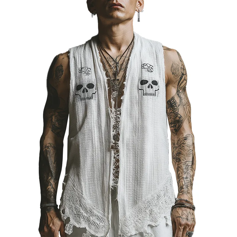 Men's Summer Fashion Printed Lace Decorated Waffle Tank Top MTA2664F7P sold by Manly