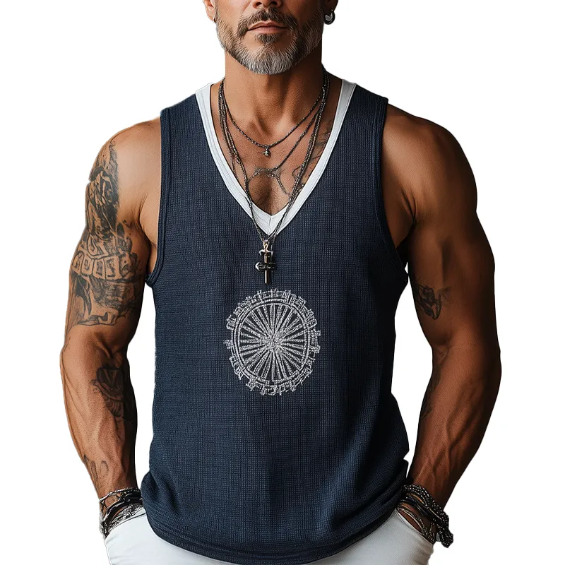 Men's Summer Fashion Patchwork Embroidery Waffle Tank Top MTA2678F3P sold by Manly