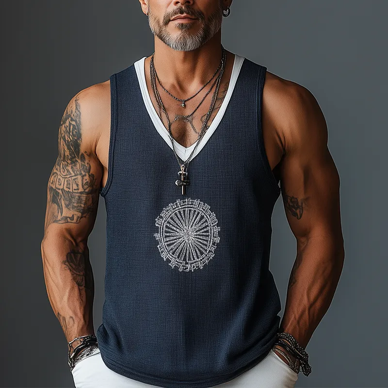 Men's Summer Fashion Patchwork Embroidery Waffle Tank Top MTA2678F3P sold by Manly product image thumbnail 2