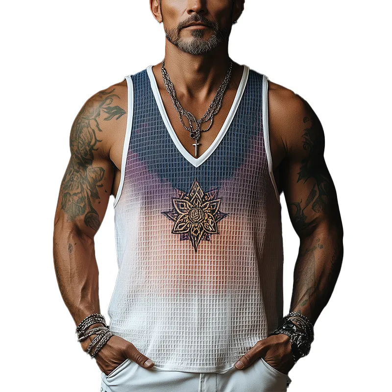 Men's Summer Fashion Gradient Print Embroidery Waffle Tank Top MTA2622F2P sold by Manly