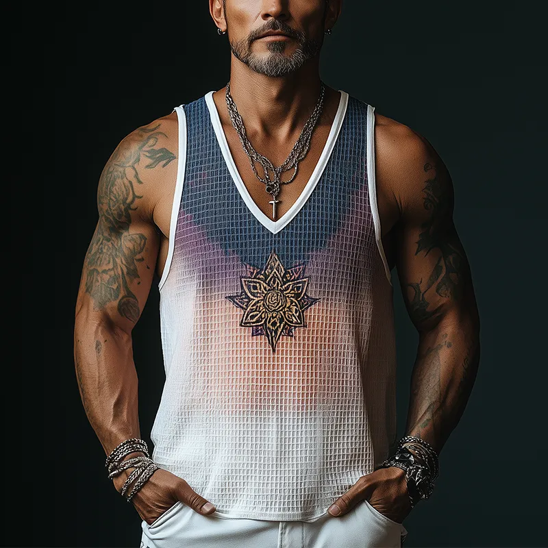 Men's Summer Fashion Gradient Print Embroidery Waffle Tank Top MTA2622F2P sold by Manly product image thumbnail 2