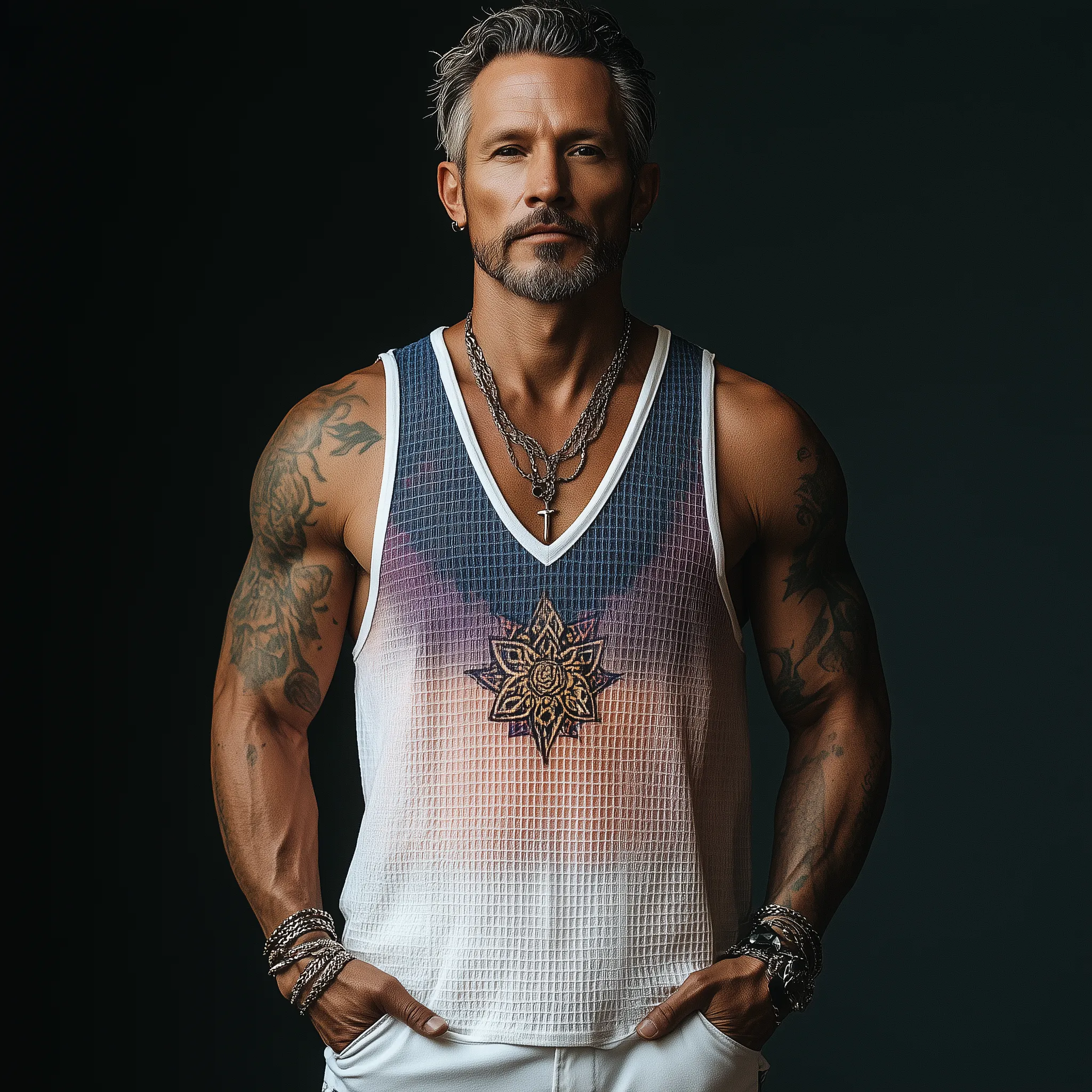 Men's Summer Fashion Gradient Print Embroidery Waffle Tank Top MTA2622F2P sold by Manly product image thumbnail 4